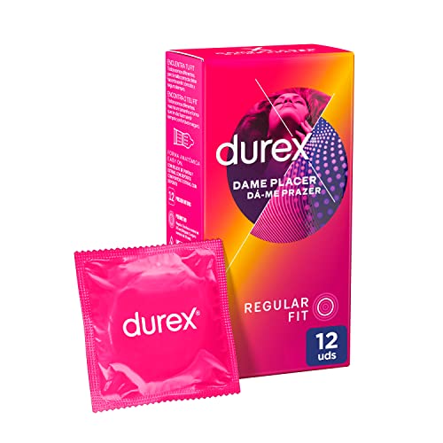 Durex Preservativos Dame Placer, Con Puntos y Estrías para una Estimulación Extra, 12 condones