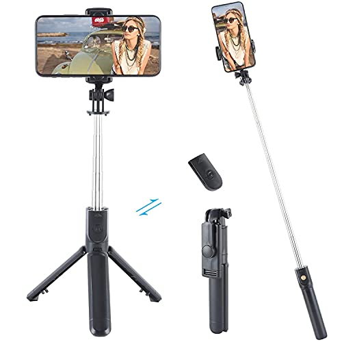 Palo Selfie Trípode Bluetooth, Mini Extensible 3 en 1 Selfie Stick de Aluminio con Mando a Distancia Inalámbrico 270° Rotación,Trípode Inalámbrico para Selfies, Trípode Portátil para Smartphone