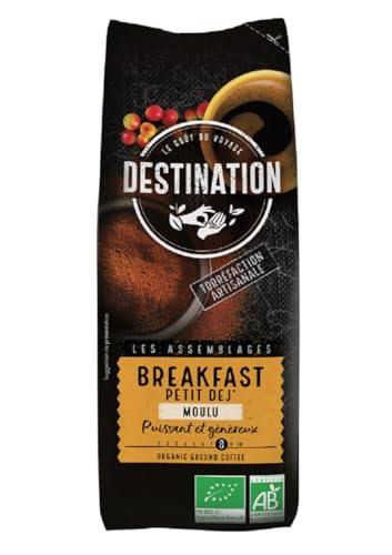 Destination - Café Ecológico Molido para Desayuno - 250 g - Sin Gluten - Café de Especialidad 100% Pur Arábica - Tostado Artesanalmente en Francia - Intensidad Alta