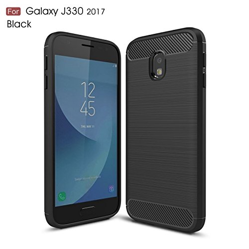 COPHONE Funda Samsung Galaxy J3 2017 J330, Negro Silicona Fundas para Galaxy J3 2017 J3 Pro Carcasa Fibra De Carbono Funda Case
