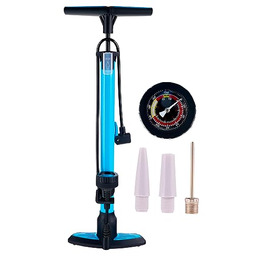 unycos - Bomba Inflador de Pie de Bicicletas (160 PSI/11 Bar), Bomba de Aire Portátil con Manómetro Profesional para Válvulas Presta y Schrader, Infla Neumáticos, Balones y Anillos (Blue)