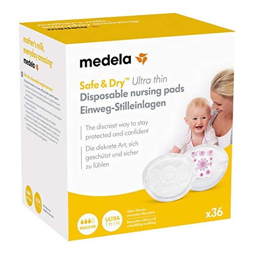 Medela Safe & Dry Ultra Thin - Almohadillas de lactancia desechables ultrafinas y muy absorbentes, paquete de 36 almohadillas de lactancia envueltas individualmente