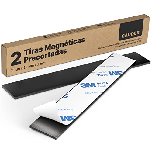 GAUDER Tiras Magnéticas Adhesivas (2 piezas) | Cintas Magnéticas Precortadas | Bandas Magnéticas Autoadhesivas | Cinta Magnética (2 mm x 25 mm x 15 cm)