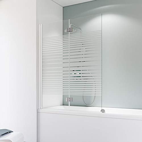 Schulte mampara ducha para bañera 112 x 140 cm, 2 hojas plegables, girable 180° en la pared, montaje reversible izquierda derecha, perfil blanco y vidrio con serigrafía, D3396 04 72