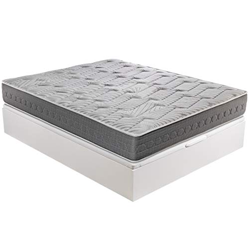 ROYAL SLEEP - Pack Montaje y Retirada de Usado Incluido, colchón viscoelástico Ceramic 135x190 y canapé abatible Gran Capacidad Blanco Madera
