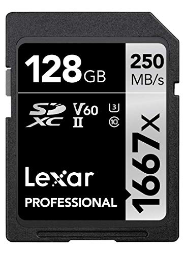 Lexar Professional 1667x Tarjeta SD 128GB, SDXC UHS-II Tarjeta de memoria, hasta 250 MB/s de Lectura, para fotógrafo profesional, camarógrafo, entusiasta (LSD128CB1667)