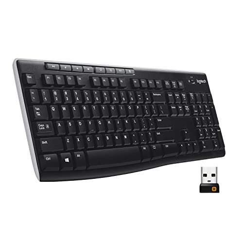 Logitech K270 Teclado Inalámbrico a 2,4 GHz para Windows, tamaño completo, teclado numérico, 8 teclas multimedia, 2 años de duración de la batería, PC, portátil, Disposición QWERTY Español - Negro