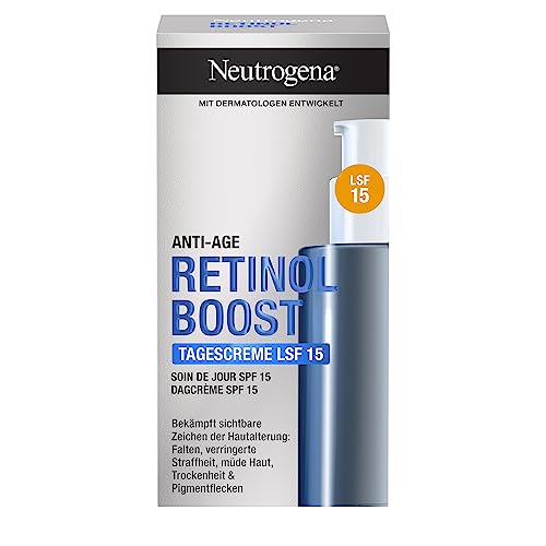 Neutrogena Retinol Boost Crema de día SPF 15 (50 ml), crema hidratante protectora con retinol, extracto de hoja de mirto y ácido hialurónico, crema facial eficaz para una piel joven y saludable