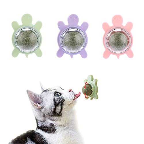 Bola de Hierba Gatera Juguetes para Gato Catnip para Gatos Juguete Interactivo 3 Piezas 360° Bolas de Menta para Limpieza de Dientes de Gato Aliviar la Ansiedad del Gato (Tortuga)