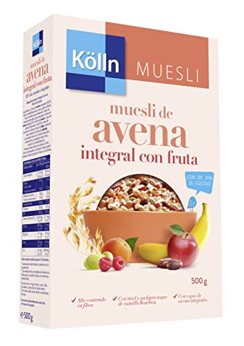 Kölln - Muesli de Avena con Frutas, Cereales Integrales, Avena con Pasas Sultanas, dátiles, manzana, albaricoque y frambuesa - 500 g