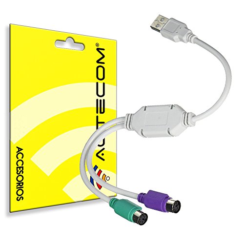 actecom® Cable conversor PS2 a USB, Adaptador de USB a Cable del Teclado y el ratón, Conmutador KVM, convertidor USB para Teclado y ratón, Blanco