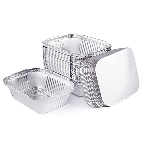 Miamex - Lote de 25 bandejas de aluminio desechables con tapa para transporte de alimentos, congelado, barbacoa (250 ml)