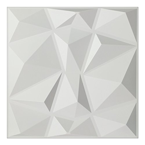 Art3d 12 piezas Paneles de pared 3D diamante 50 x 50 cm, PVC de alta rigidez, indeformable, reciclable, impermeable, resistente al calor, inodoro, blanco, 3㎡