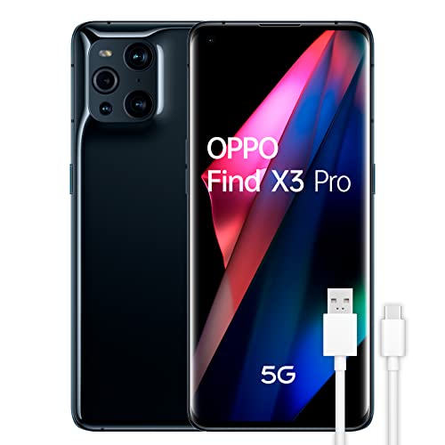 OPPO Find X3 Pro 5G - Teléfono Móvil libre, 12GB+256GB, Cámara 50+50+13+3 MP, Smartphone Android, Batería 4500mAh, Carga Rápida 65W, Dual SIM, Cable USB extra - Negro