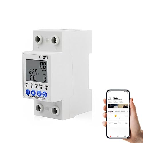 Diymore Medidor de Consumo Electrico,Medidor de Energía Inteligente Monofásico KWh,90-230V WiFi DIN-Rail Monitor Digital de Consumo de Energía con Smart Life/Tuya App