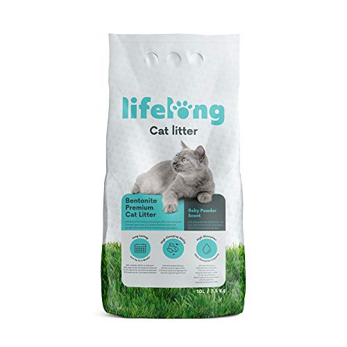 Marca Amazon - Lifelong Arena de bentonita para gatos, Premium con perfume de talco, 10L, Paquete de 1