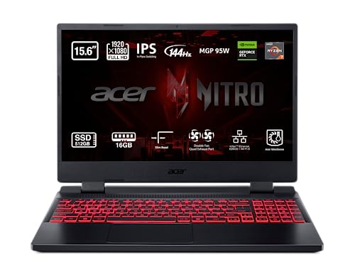 Acer Nitro 5 AN515-47 - Ordenador Portátil Gaming 15.6' Full HD IPS 144Hz (AMD Ryzen 7-7735HS, 16GB RAM, 512GB SSD, NVIDIA RTX 3050Ti, Sin Sistema Operativo) Color Negro - Teclado QWERTY Español