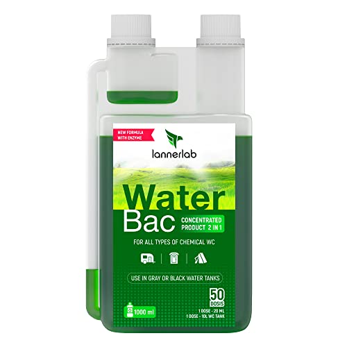 LannerLab, Eco Producto WaterBac Liquido 2 en 1 Enzimático Concentrado para WC Químico Autocaravana y Camper, 50 Dosis, Para Deposito Aguas Negras/Grises. (1L)