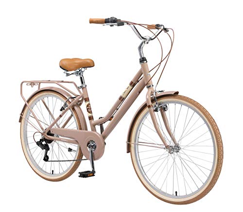BIKESTAR Bicicleta de Paseo Aluminio Rueda de 26' Pulgadas | Bici de Cuidad Urbana 7 Velocidades Vintage para Mujeres | Marrón