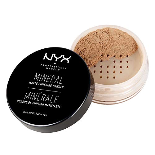 NYX Professional Makeup Polvos fijadores Mineral Finishing Powder, Polvos sueltos, Acabado mate, Absorbe brillos, Fórmula vegana, Tono: Medium/Dark