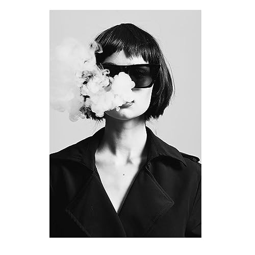 LOLAhome Cuadro impresión de mujer sobre cristal templado blanco y negro de 80x120 cm