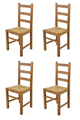 t m c s Tommychairs - Set 4 sillas Rustica para Cocina y Comedor, Estructura en Madera de Haya Color Roble y Asiento en Paja