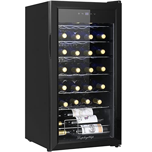 Display4top Vinoteca Nevera para vinos 28 Botellas, puerta de vidrio templado, panel de termostato táctil (82L)