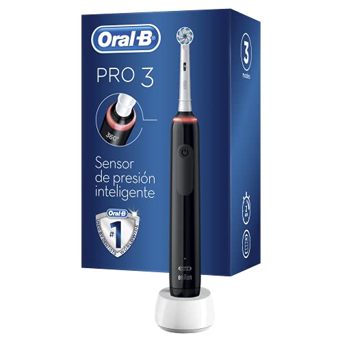 Oral-B Pro 3 3000 Cepillo Eléctrico de Dientes + 1 Mango con Sensor de Presión Visible, 1 Cabezal de Recambio, Negro y Blanco, Diseñado por Braun