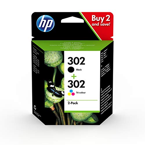 HP 302 X4D37AE, Negro y Tricolor, Pack de 2, Cartuchos de Tinta Originales, Compatible con Impresoras de Inyección de Tinta HP DeskJet 1110, 2130, 3630, HP ENVY 4520, HP OfficeJet 3830, 4650, 5220