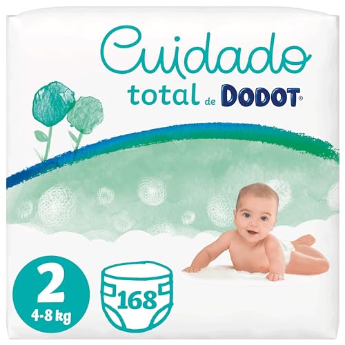 Dodot Pañales Bebé Cuidado Total Talla 2 (4-8 kg), 168 Pañales, Suave Protección de la Piel con Ingredientes de Origen Vegetal