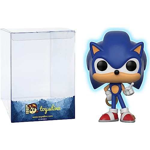 S o n i c w/Ring [Glow-in-Dark] (Toys R Us Exc): P o p ! Games Vinyl Figurine Bundle with 1 Compatible 'ToysDiva' Graphic Protector (283-26572 - B)