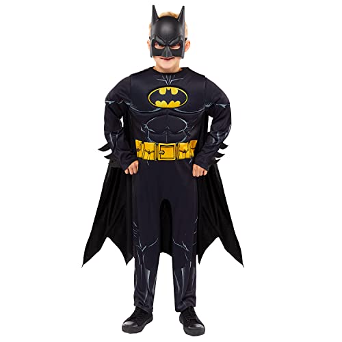 amscan 9913334 Disfraz de Batman para niños, disfraz de caballero oscuro (edad 4-6 años), negro