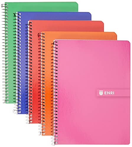 Enri, Cuadernos A5, Cuadrícula 4x4 Tapa Dura, 80 Hojas. Pack 5 Libretas, Colores Aleatorios