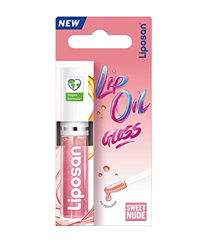 Liposan Lip Oil Gloss Sweet Nude (1 x 5,5 ml), brillo labial con efecto volumen, bálsamo labial hidratante con acabado brillante, cuidado labial con fórmula vegana