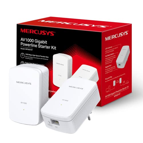 【Nuevo】Mercusys MP500 KIT, AV1000 Mbps en Powerline, 1 puerto Gigabit Ethernet, homeplug AV, sin wifi, sin necesidad de configuración