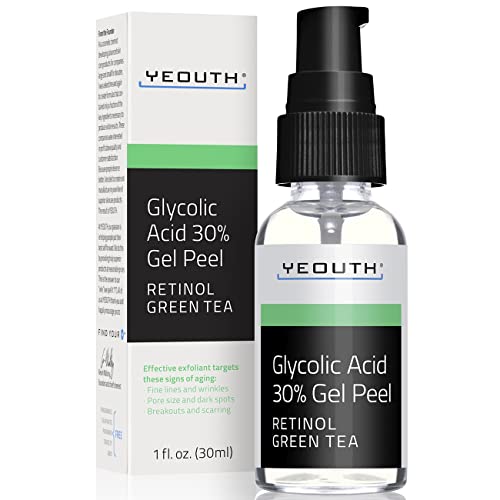 YEOUTH - Gel Exfoliante Facial de Ácido Glicólico | Contiene Retinol y Té Verde | Ideal para Arrugas, Acné y Manchas | Adecuado para Mujeres y Hombres 30 ml