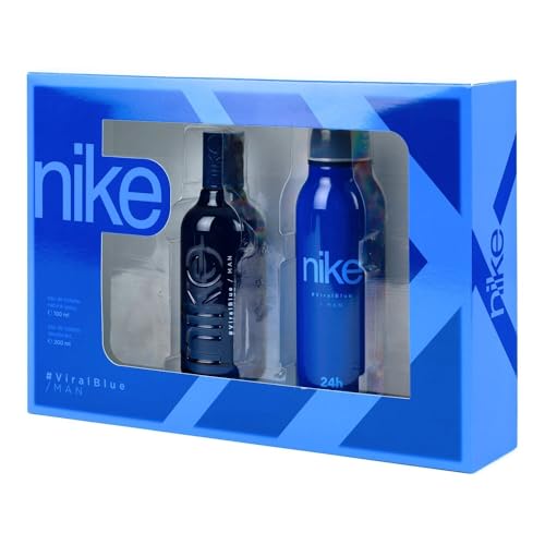 NIKE - Viral Blue, Perfume 100 ml + Desodorante Hombre Spray 200 ml, Estuche Regalo Hombre, Pack Nike 2 Piezas, Masculino, Fresco e Inolvidable, Colonia Cítrica y de Larga Duración