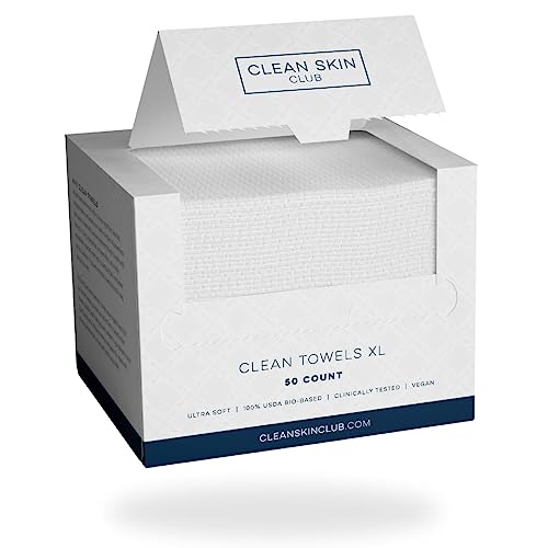 CLEAN SKIN CLUB Toallas Limpias XL | La primera toalla facial biodegradable del mundo | Toallitas desmaquillantes desechables | Súper suave (50 unidades (caja individual))