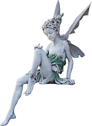 Hada Sentada Ornamento de Jardín 22 cm de Altura, Tudor y Turek Sentado Estatua de Hada Mágica, Elfos de Resina Figura de Jardín Escultura Figuras de Hadas con Alas