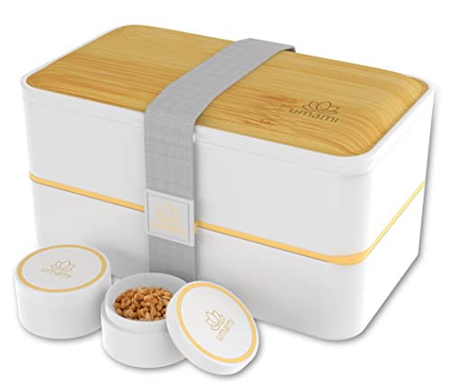 Umami Bento Lunch Box, 2 Recipiente 4 Cubiertos, Tupper Compartimentos Estilo Bento Box Japonés, Porta Alimentos Hermético, Microondas y Lavavajillas, Fiambrera para Adultos/Niños, Zero Waste