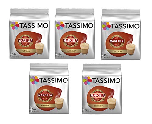 TASSIMO Marcilla Café Cortado - 5 paquetes de 16 cápsulas: Total 80 unidades