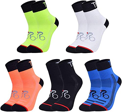 Geebuzz Pack de 5 calcetines deportivos de ciclismo coloridos anti olor tobillo calcetines atléticos para correr senderismo, Paquete de 5 unidades, Talla única