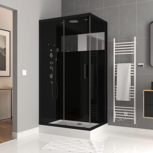 Cabina de ducha hidromasaje 110x80x215 cm - Fondo negro con banda de espejo - WEB MIRROR
