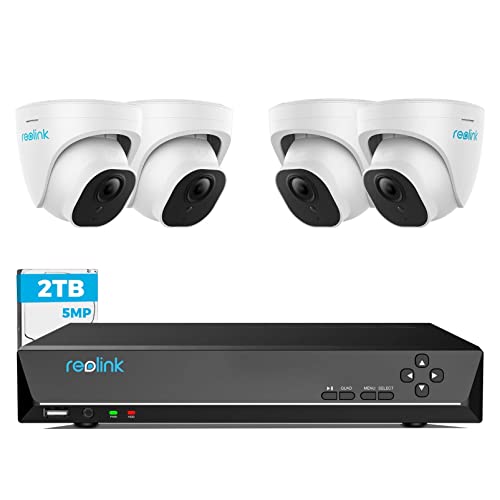 Reolink 5MP Kit Cámaras de Vigilancia PoE, con 4X 5MP Detección de Personas/Vehículos Cámaras IP PoE Exterior y 8CH 4K NVR con 2TB HDD, Grabación Continua, Vision Nocturna, RLK8-520D4-5MP