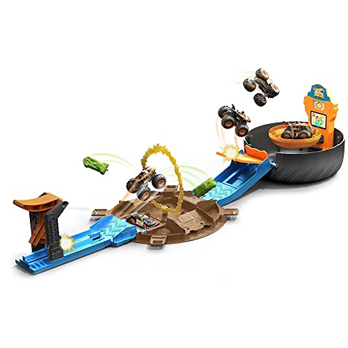 Hot Wheels Monster Trucks Rueda de acrobacias, pista de coches de juguete con 2 vehículos (Mattel GVK48)