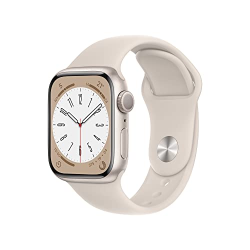 Apple Watch Series 8 (GPS, 41mm) Reloj Inteligente con Caja de Aluminio en Blanco Estrella - Correa Deportiva Blanco Estrella - Talla única. Monitor de entreno, Resistencia alagua
