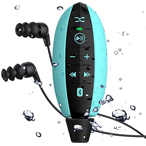 AGPTEK S19 MP3 Acuatico 8GB, Reproductor MP3 Bluetooth Impermeable IPX8 con Clip, Aleatorio Modo, Auriculares Natacion para Correr, Ciclismo, Gimnasio, Azul