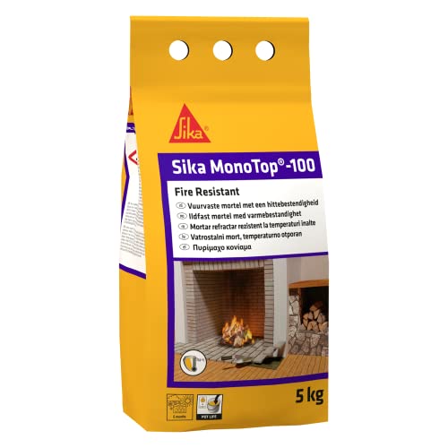 Sika Monotop-100 Fire Resistant, Mortero refractario de fraguado rápido para la construcción y reparación de elementos resistentes al calor hasta 750°C, Gris, 5kg