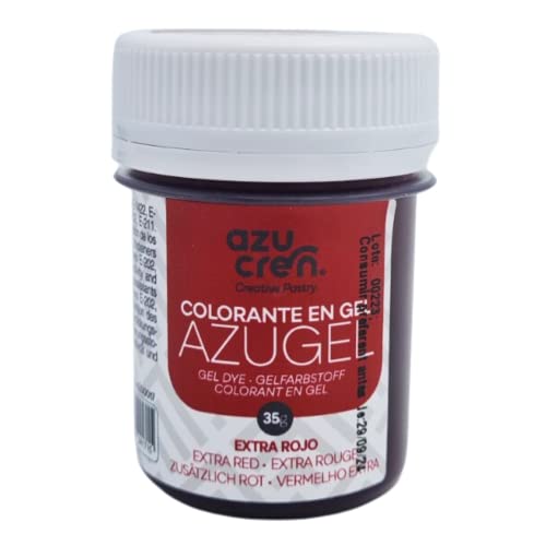 Azucren - AZUGEL - Colorante Alimentario en Formato Gel - Ideal para Dar Color a la Repostería - Perfecto para Fondant, Buttercream, Bizcochos - 35 Gr (EXTRA ROJO)