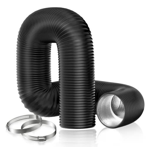 Hon&Guan Tubo de Manguera de Ventilación Tubo Aire Flexible di Aluminio PVC para Extractor de Aire, Climatización, Secadora(ø125mm*5m, Negro)